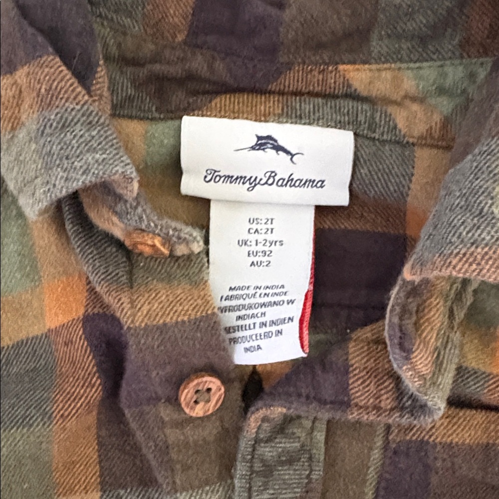 Tommy Bahama Green Navy and Brown Plaid Button-Up Shirt and Matching Pants - Picture 2 of 9